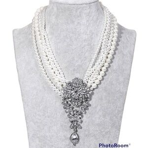 Vtg Style Old Hollywood Royalcore Pearl and Diamond Layered Necklace Choker